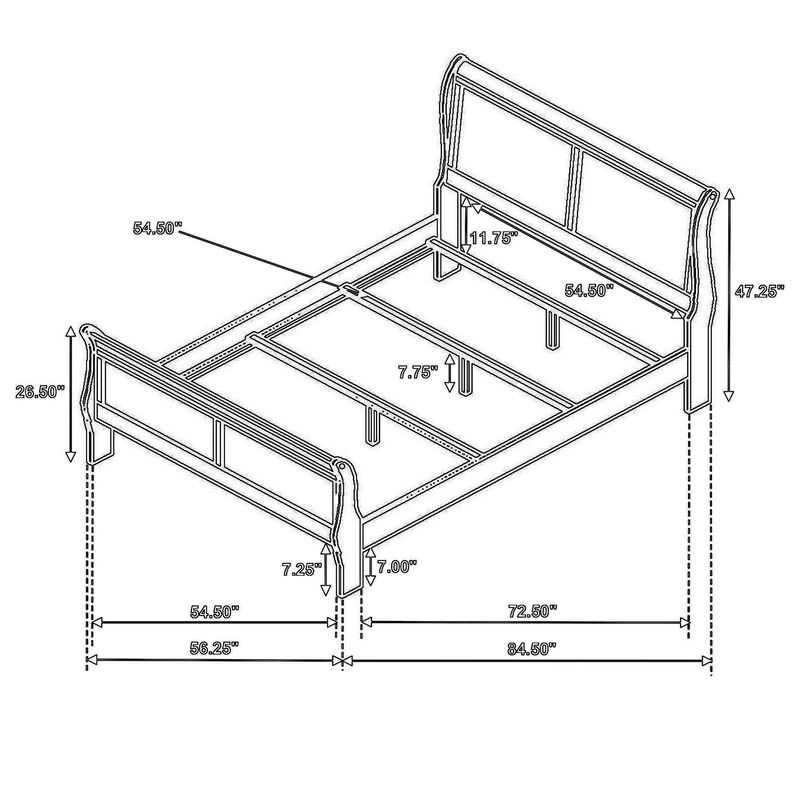 Nim Full Size Bed, Sleigh Panel Headboard Design, White, Low Profile - Benzara