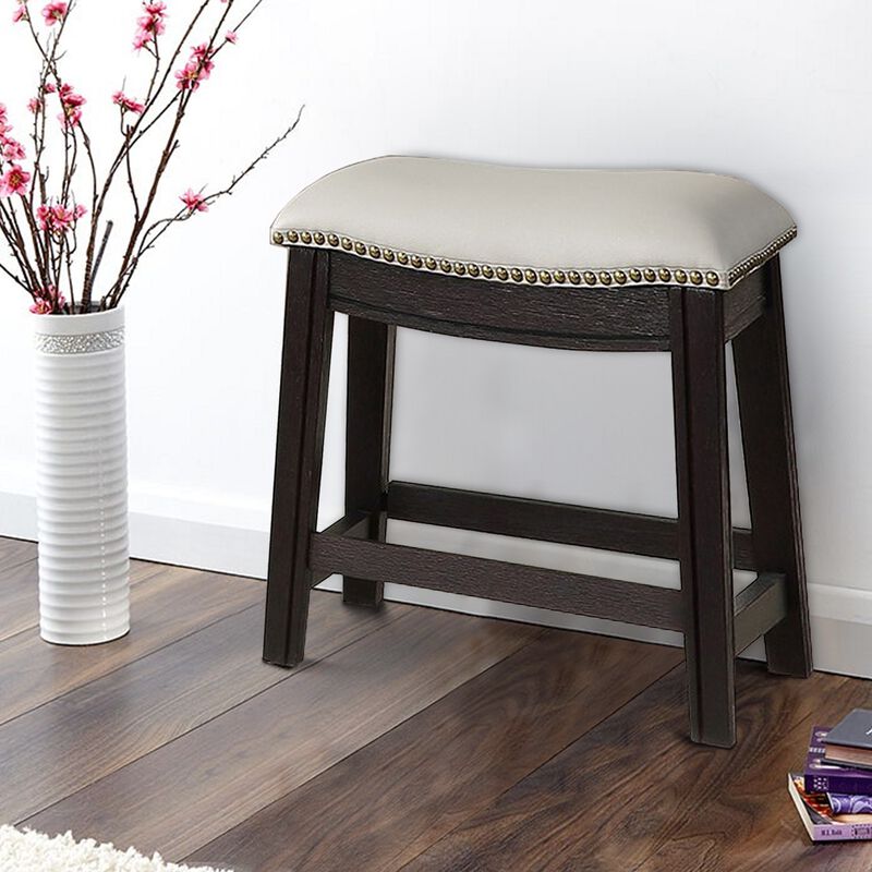 Curved Leatherette Stool with Nailhead Trim, Set of 2, Gray - Benzara