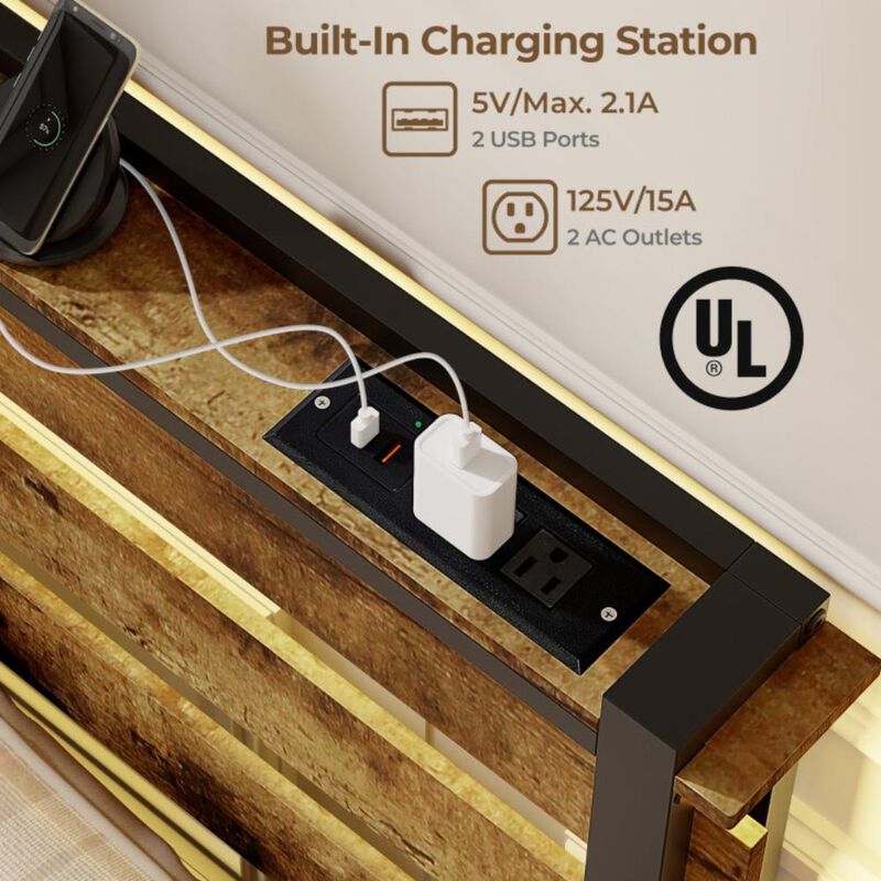Hivvago Bed Frame with Drawers LED Lights and USB Ports
