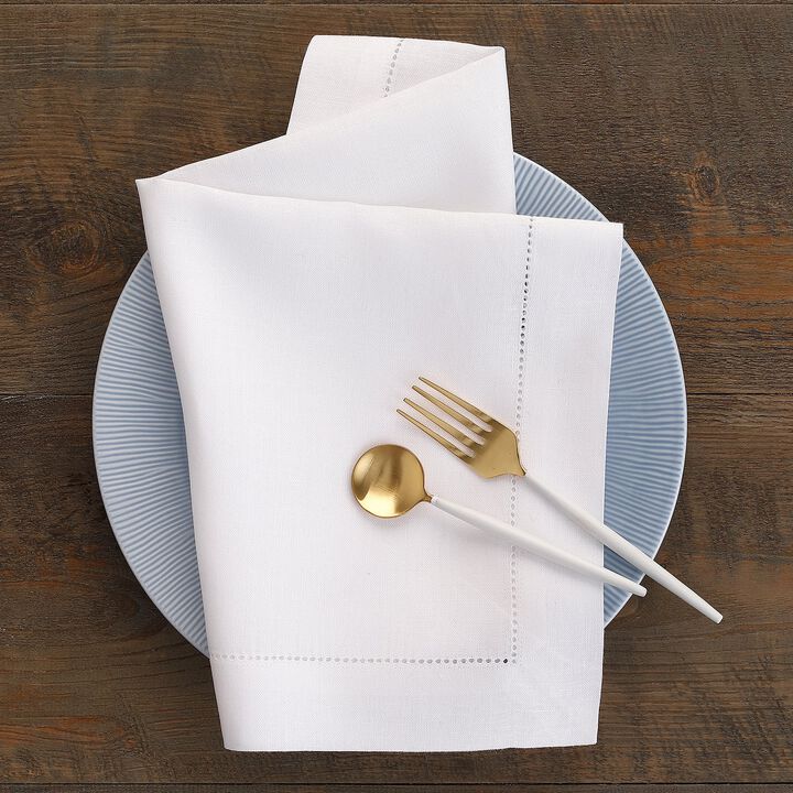 Solino Home 100% Pure Linen Dinner Napkins 20 x 20 Inch Set of 4 | Classic Hemstitch