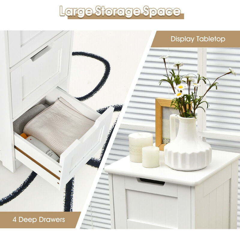 Costway Bathroom Floor Cabinet Free-Standing Side Storage Organizer w/ 4 Drawers