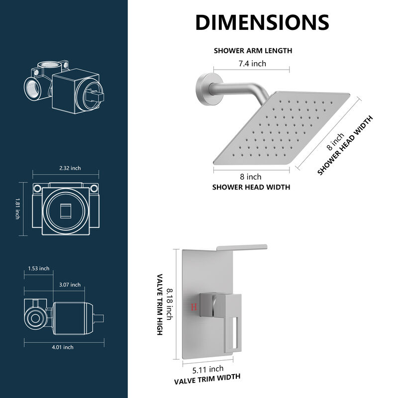 Bathroom Shower System with 8-Inch Rain Shower Head, Storage Shelf & Single Spray Shower Faucet