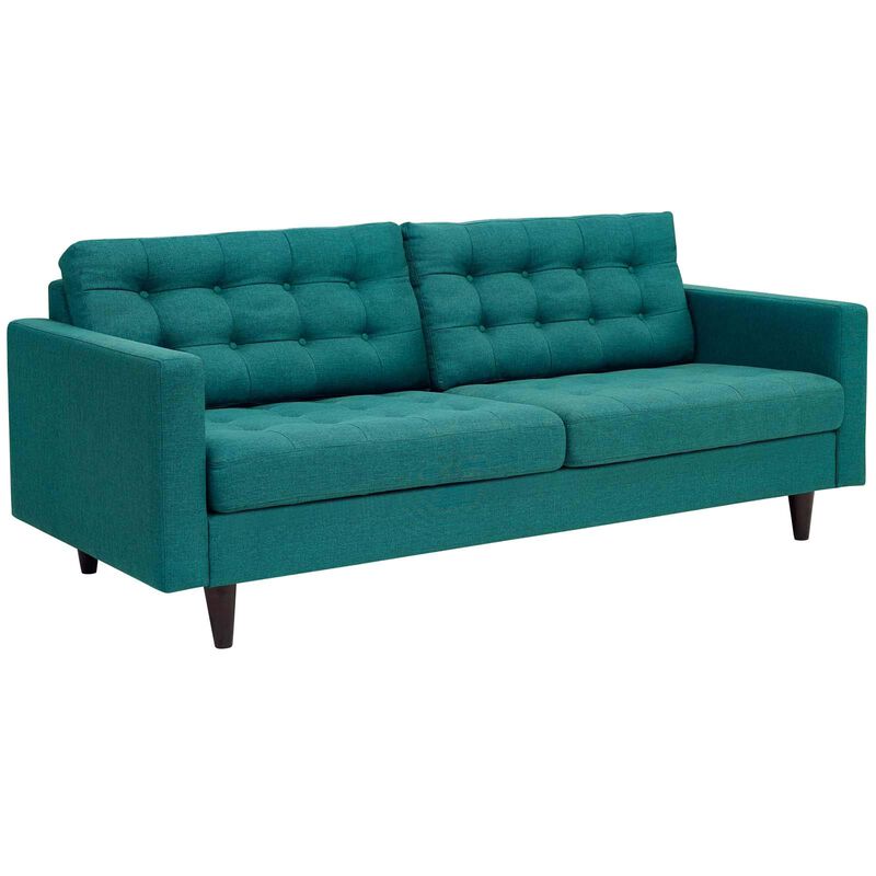 Modway Empress Mid-Century Modern Upholstered Fabric Sofa and Armchair Set in Teal