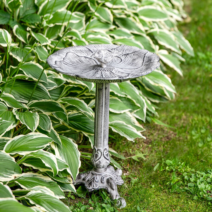 Sunnydaze Bird and Blossom Metal Bird Bath - Antique Gray - 13 in