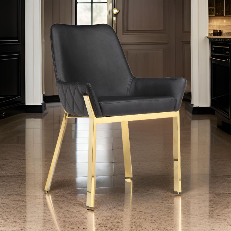 Fuma 23 Inch Dining Accent Chair Set of 2, Tufted, Black Faux Leather, Gold - Benzara