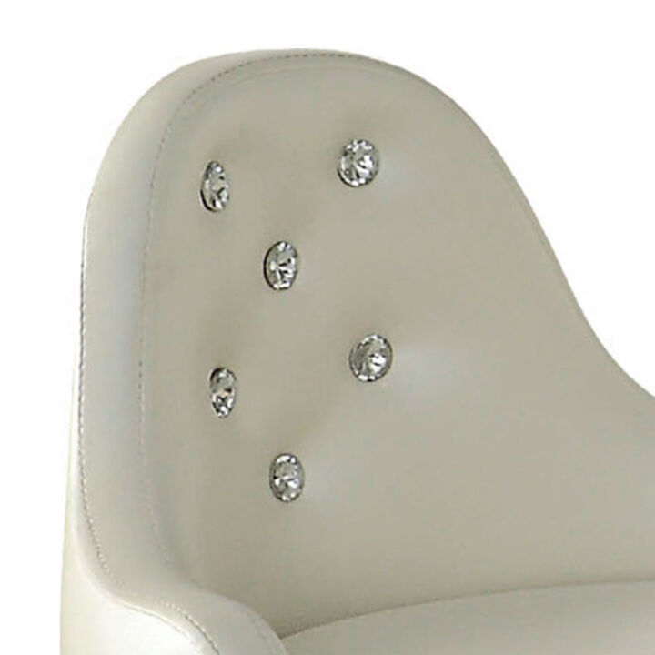 Dorie 21 Inch Swivel Chair Vanity Stool, Low Back, Ivory White Faux Leather - Benzara