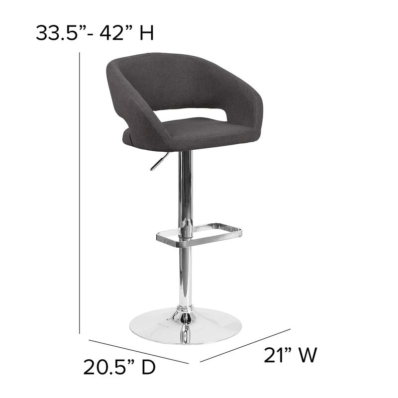 Flash Furniture Erik Comfortable & Stylish Contemporary Barstool with Rounded Mid-Back and Foot Rest, Adjustable Height - Charcoal Fabric with Chrome Base