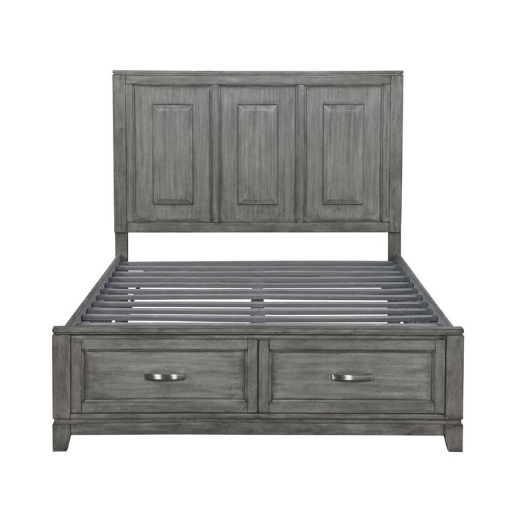 Thiem Queen Size Platform Bed with 2 Storage Drawers, Gray Wood Finish - Benzara
