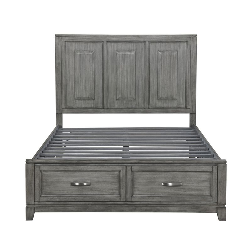 Thiem Queen Size Platform Bed with 2 Storage Drawers, Gray Wood Finish - Benzara