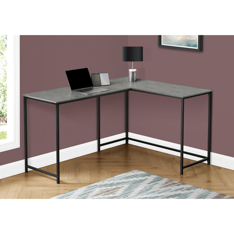 Monarch Specialties I 7392 Computer Desk, Home Office, Corner, 58"L, L Shape, Work, Laptop, Metal, Laminate, Grey, Black, Contemporary, Modern