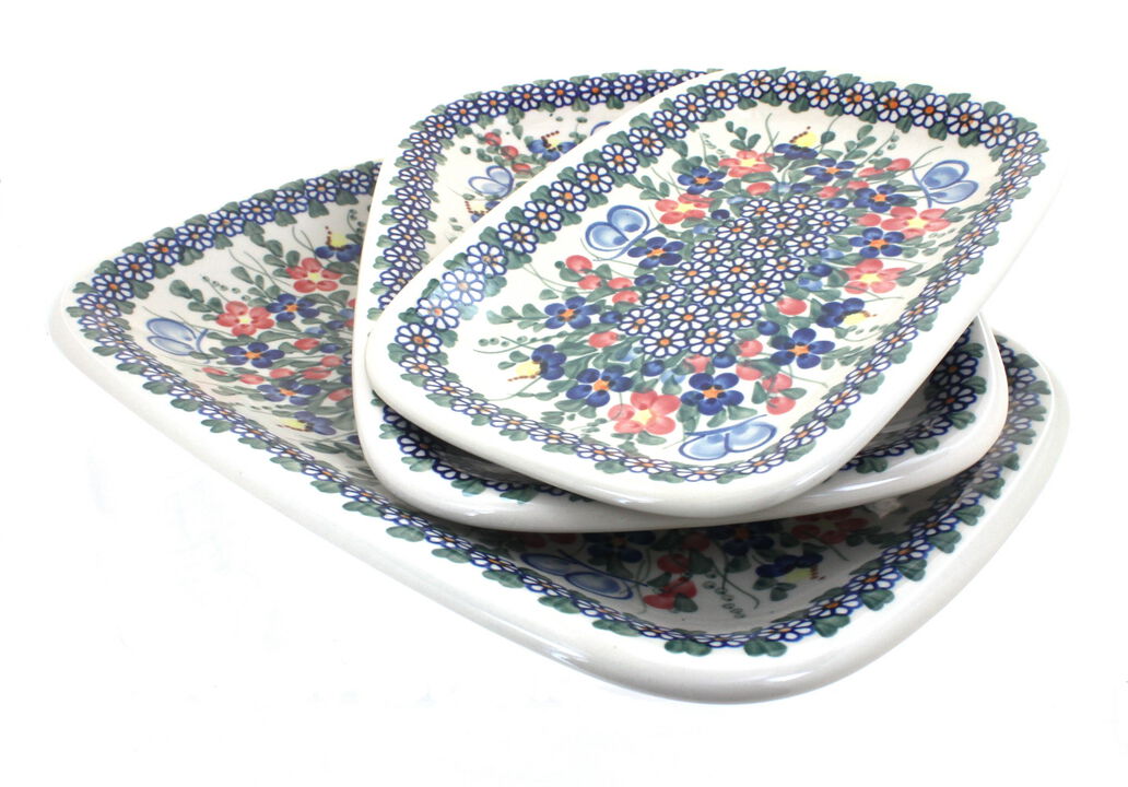 Blue Rose Polish Pottery Arctic Holidays 3 Piece Rectangular Serving Set