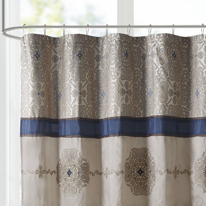 Gracie Mills Kurtis Medallion Jacquard Embroidered Shower Curtain