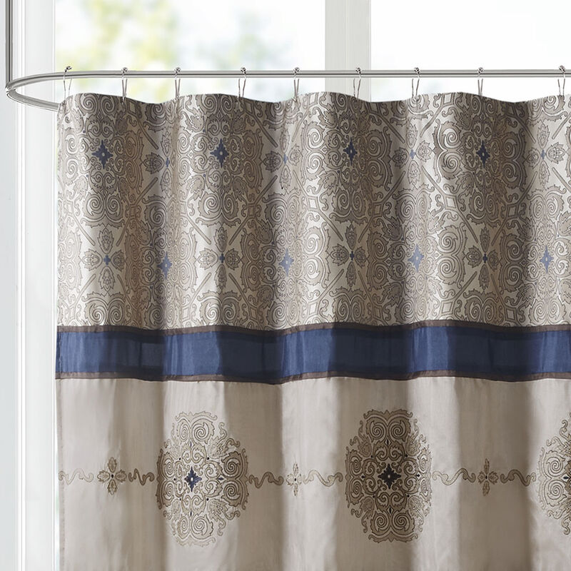 Gracie Mills Kurtis Medallion Jacquard Embroidered Shower Curtain