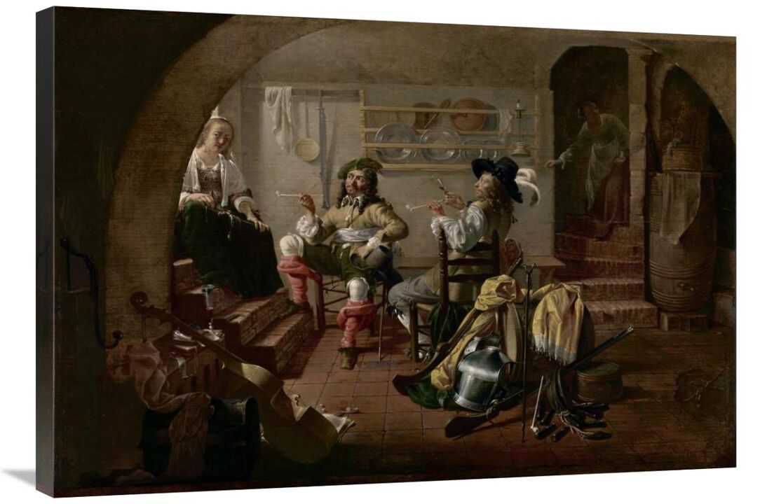 Interior with Soldiers and Women-Canvas Art-36x24
