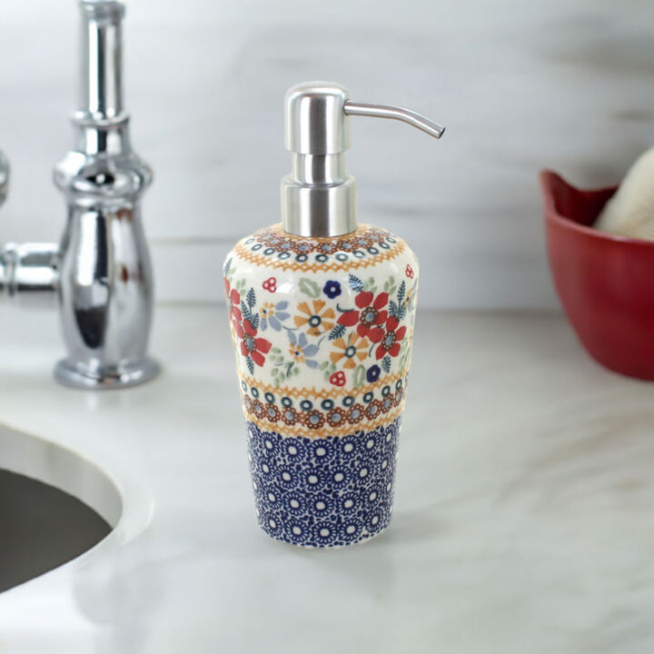 Blue Rose Polish Pottery Blue Daisy Soap Dispenser