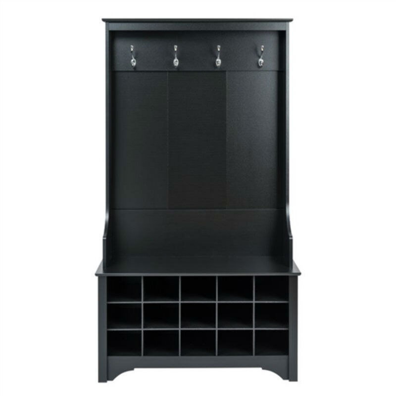 Entryway Hall Tree with Shoe Cubbies and Coat Rack for Organized Storage