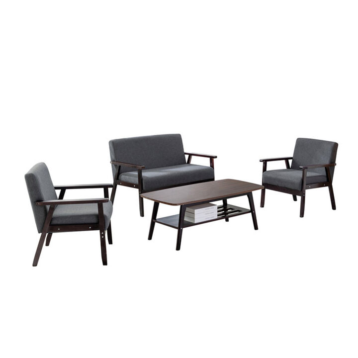 Coffee Table Beige Loveseat and 2 Chair Set