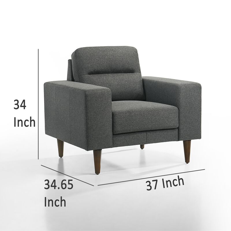 Vile Accent Chair, Plush Gray Fabric, Classic Tapered Solid Wood Legs - Benzara