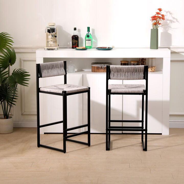 Gray Handwoven Counter Height Bar Stools Set of 2