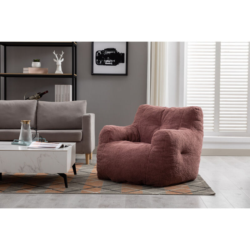 Soft Tufted Foam Bean Bag Chair With Teddy Fabric Bean Paste Red