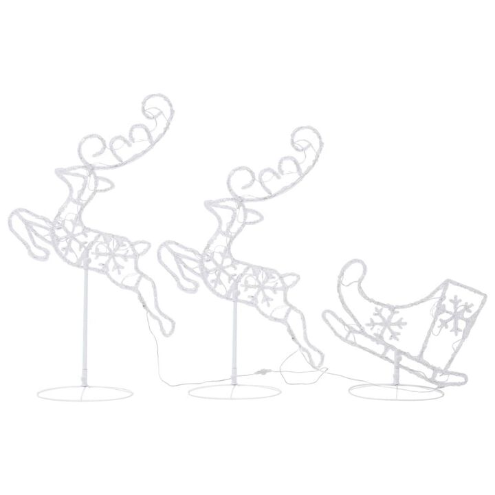 Outdoor 2 Flying Reindeer Sleigh Christmas Decor, 72 Cool White LEDs - Benzara
