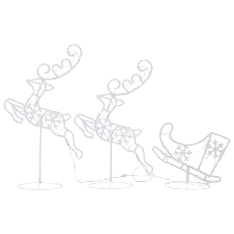 Outdoor 2 Flying Reindeer Sleigh Christmas Decor, 72 Cool White LEDs - Benzara