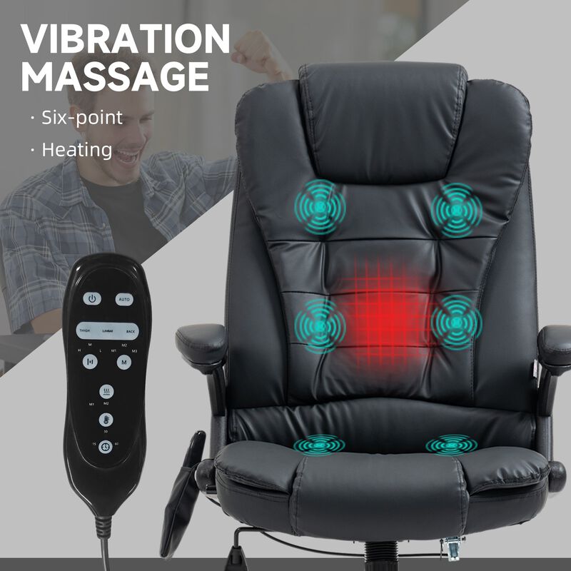 Black Heated Massage Office Chair: 6 Vibration Points, Recliner