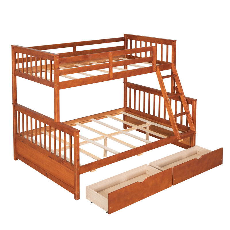 Twin-Over-Full Bunk Bed With Ladders And Two Storage Drawers