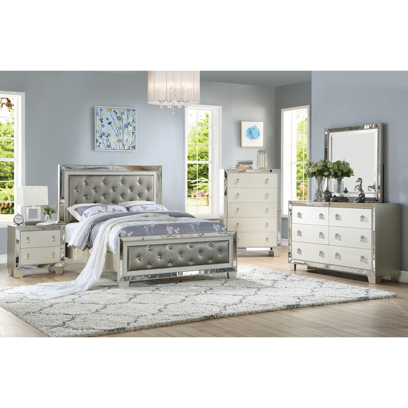 Streamdale Contemporary 2 Drawers Nightstand In Silver