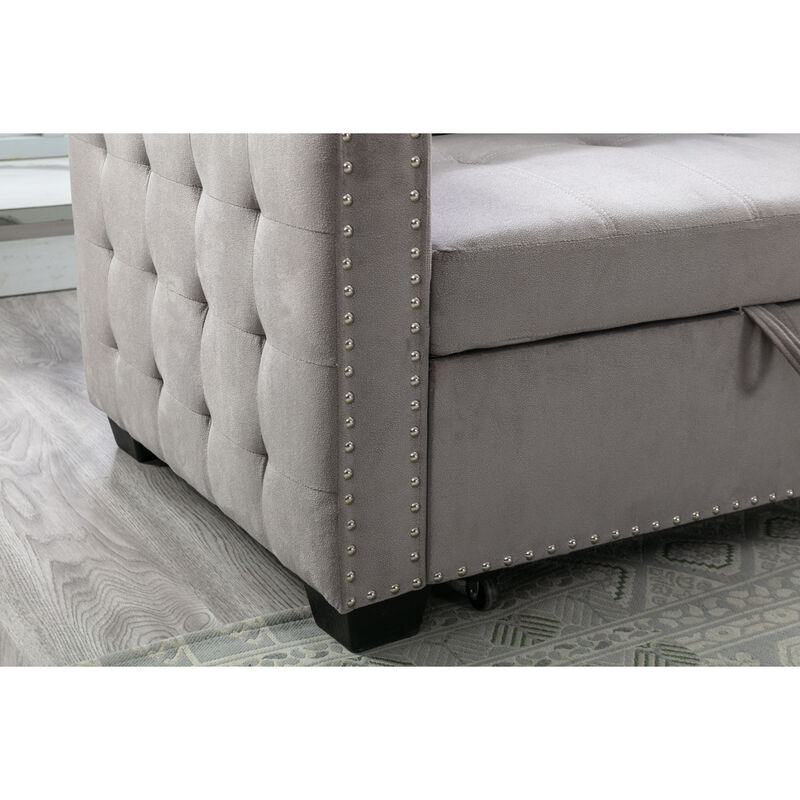 Reversible Storage Sleeper Sofa, L-Shaped Chaise With Velvet Fabric