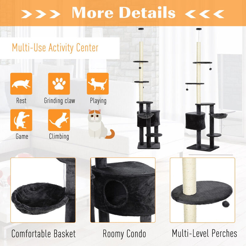 Grey Vertical Cat Paradise: Floor-to-Ceiling Tree with Platforms