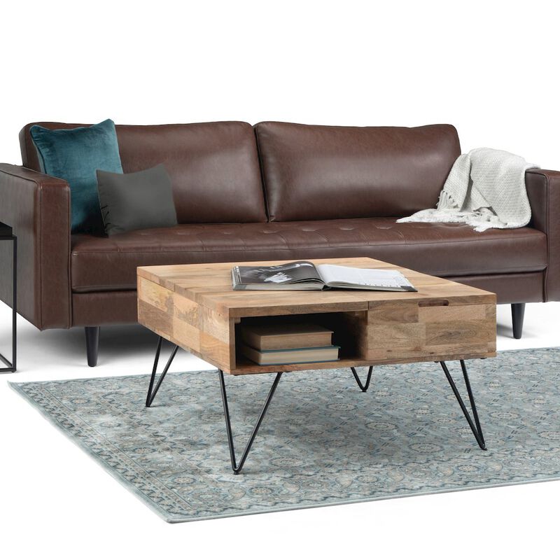 Simpli Home Hunter Solid Mango Wood Lift Top Square Coffee Table In Natural