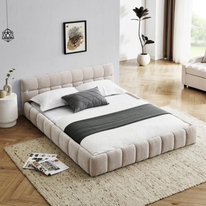 Upholstered Bed Frame with Thick Chenille Fabric and Sturdy Support