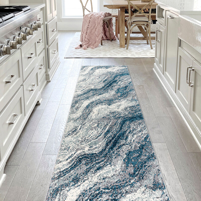Kassia Contemporary Glam Abstract Marble Runner Rug