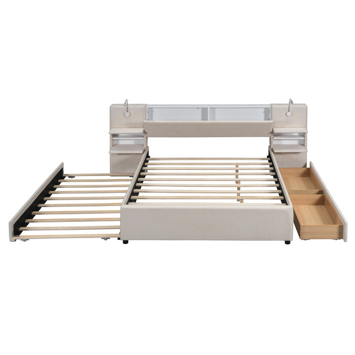 Merax Upholstered Platform Bed with Reading Lights