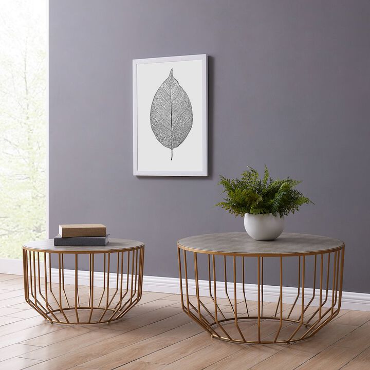 New Pacific Direct Halton Set of 2 Faux Shagreen Round Coffee Table