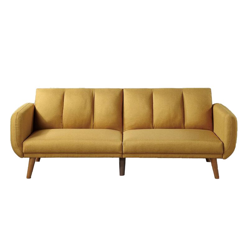 Adjustable Upholstered Sofa with Track Armrests and Angled Legs, Yellow