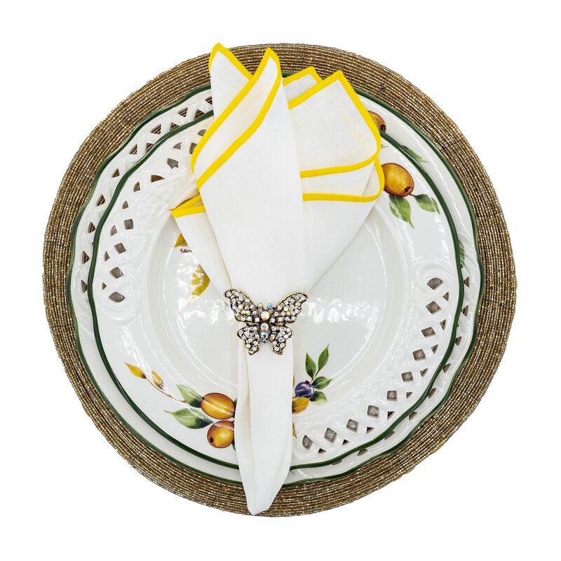 Linen Napkins With Yellow Stitch Edges, Set of 4