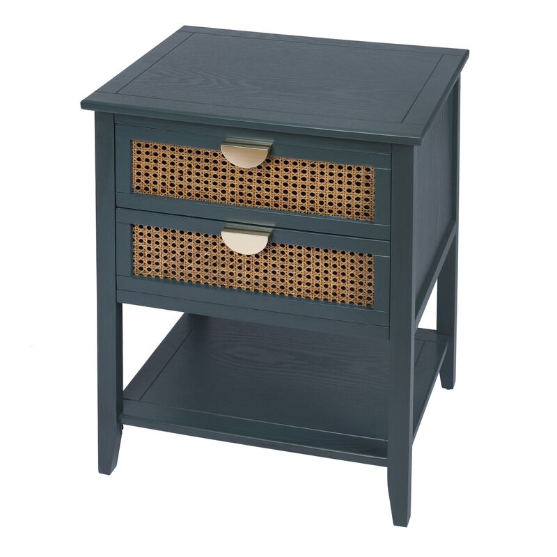 MONDAWE Nightstands with 2 Drawers, Rattan Night Stand Bedside Table End Table Standing Storage Cabinet for Entryway, Living Room, Bedroom