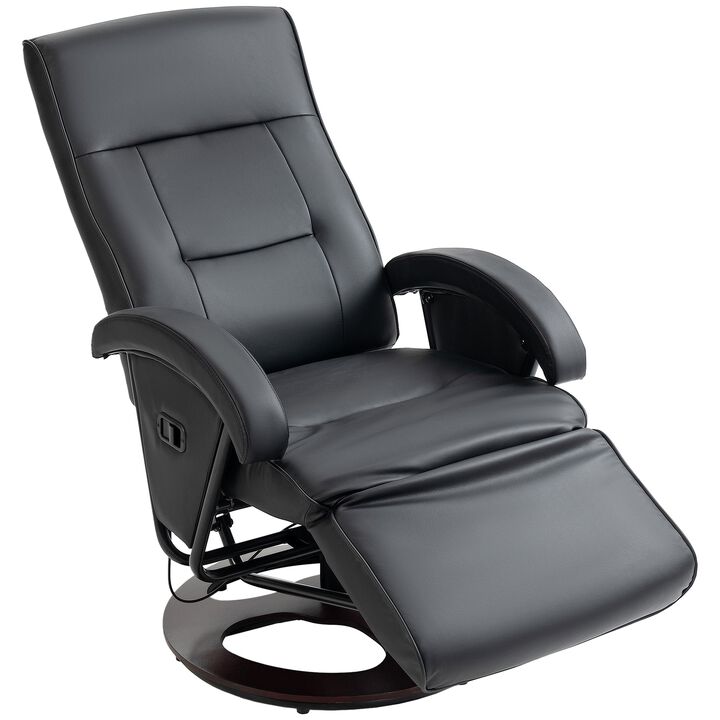 Black Swivel Recliner: 135° Adjustable, Wood Base