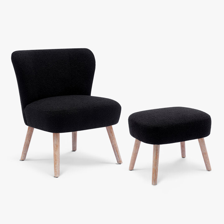 WestinTrends Genevieve Mid-Century Boucle Accent Chair with Ottoman Foot Stool Set