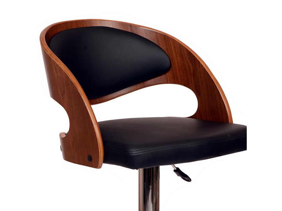 Wooden Open Back Barstool with Adjustable Pedestal Base, Black and Brown-Benzara