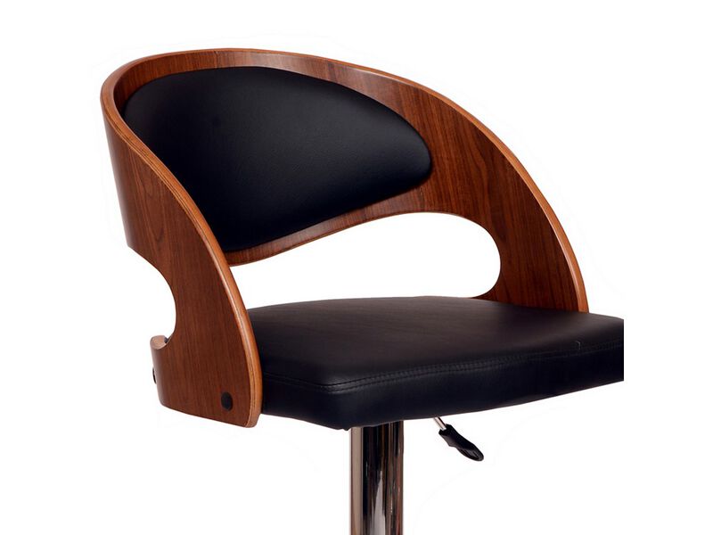 Wooden Open Back Barstool with Adjustable Pedestal Base, Black and Brown-Benzara
