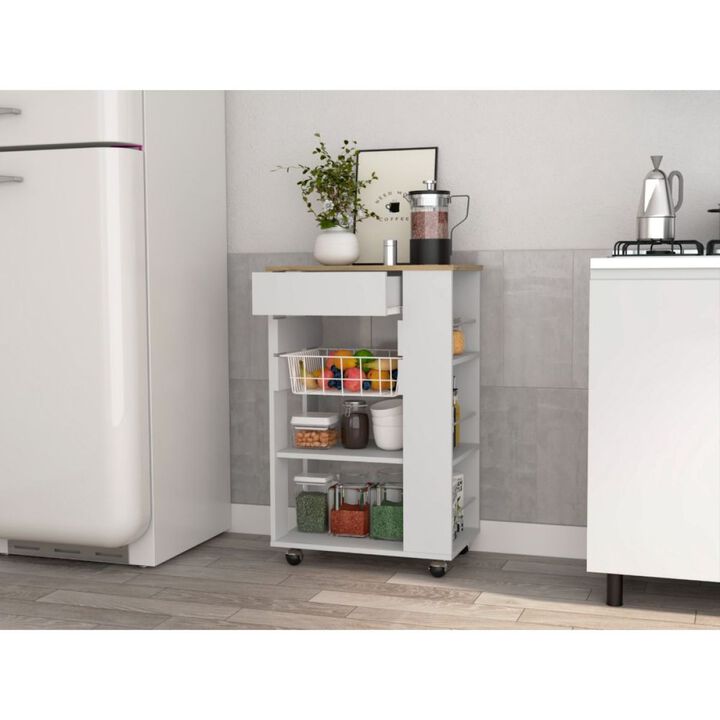 Streamdale Prospect 5-Shelf 1-Drawer Kitchen Cart White And Light Oak