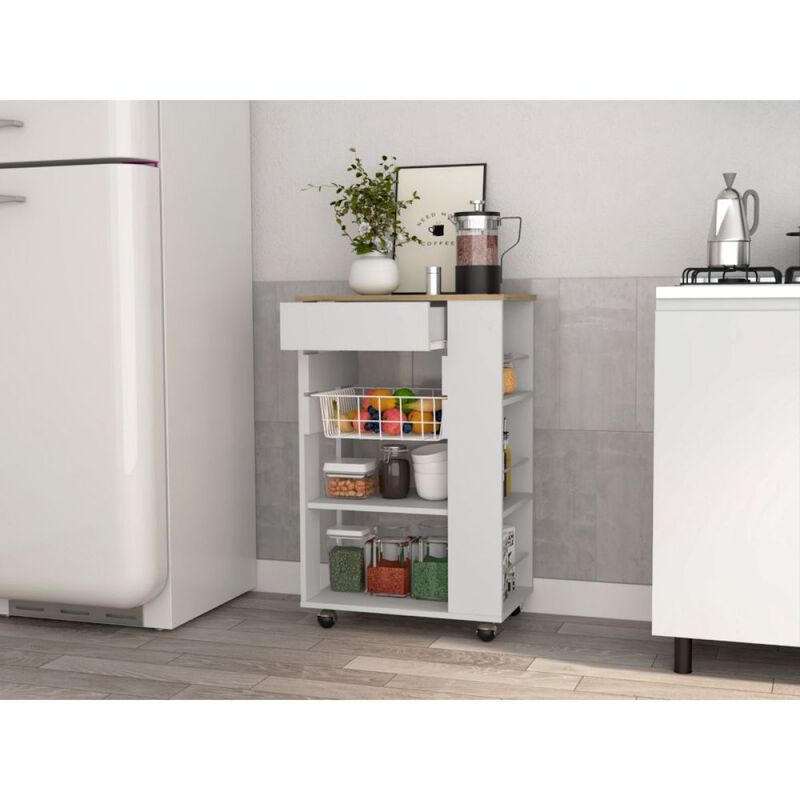 Streamdale Prospect 5-Shelf 1-Drawer Kitchen Cart White And Light Oak
