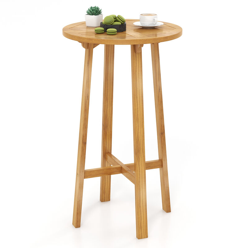 Teak Wood Round Bar Table with Footrest for Indoors Outdoors