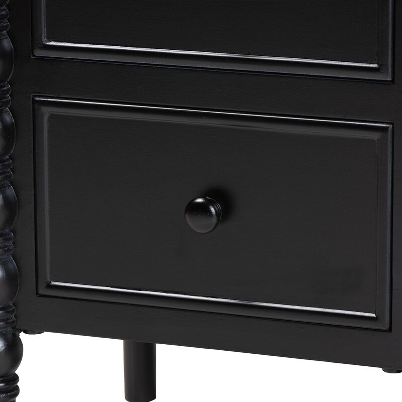 Baxton Studio Malinda Classic Black Wood 2 Drawer End Table with Spindle Legs