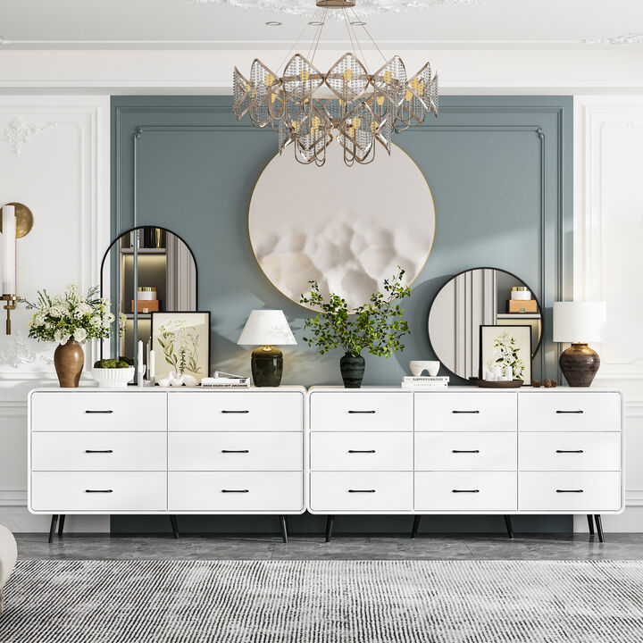 FUFU&GAGA Modern 15-Drawer Dresser with Sleek Black Handles & Legs (117.9" W x 15.7" D x 30.7" H), White
