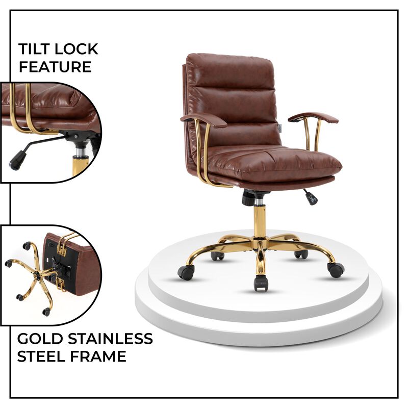 LeisureMod Regina Modern Padded Leather Adjustable Executive Office Chair with Tilt & 360-Degree Swivel – Ergonomic High-Back Desk Chair for Home and Office Comfort