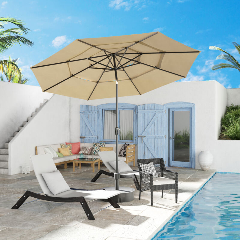 FUFU&GAGA 11FT 3-Tier Patio Umbrella – Navy Blue, Crank & Tilt, Heavy-Duty Steel Frame, UV-Resistant Polyester, Outdoor Sunshade